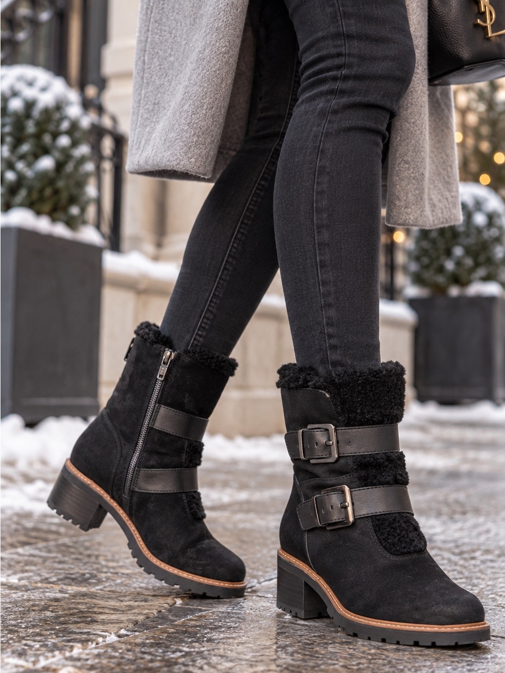 Naturalizer Black Suede Faux Fur Mid-Calf Winter Boots